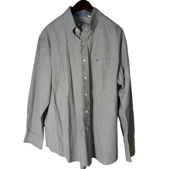 IZOD Long Sleeve Button Down Dress Shirt Mens Large with Blue Stripes - Picture 1 of 6